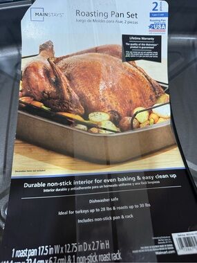 Mainstays Non-Stick Roasting Pan Set in Black - 2 Piece
